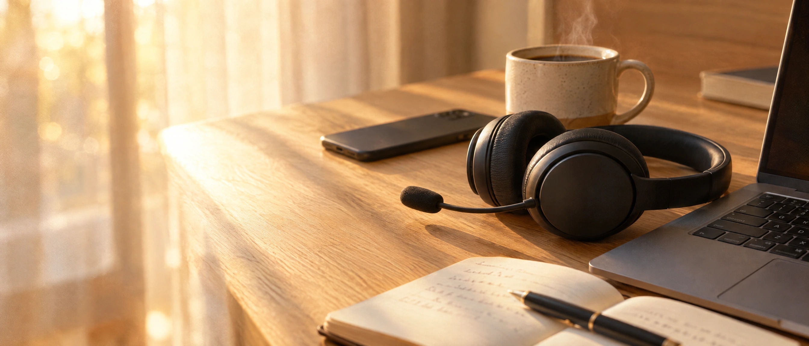 Headset and laptop on the Lujevit support desk