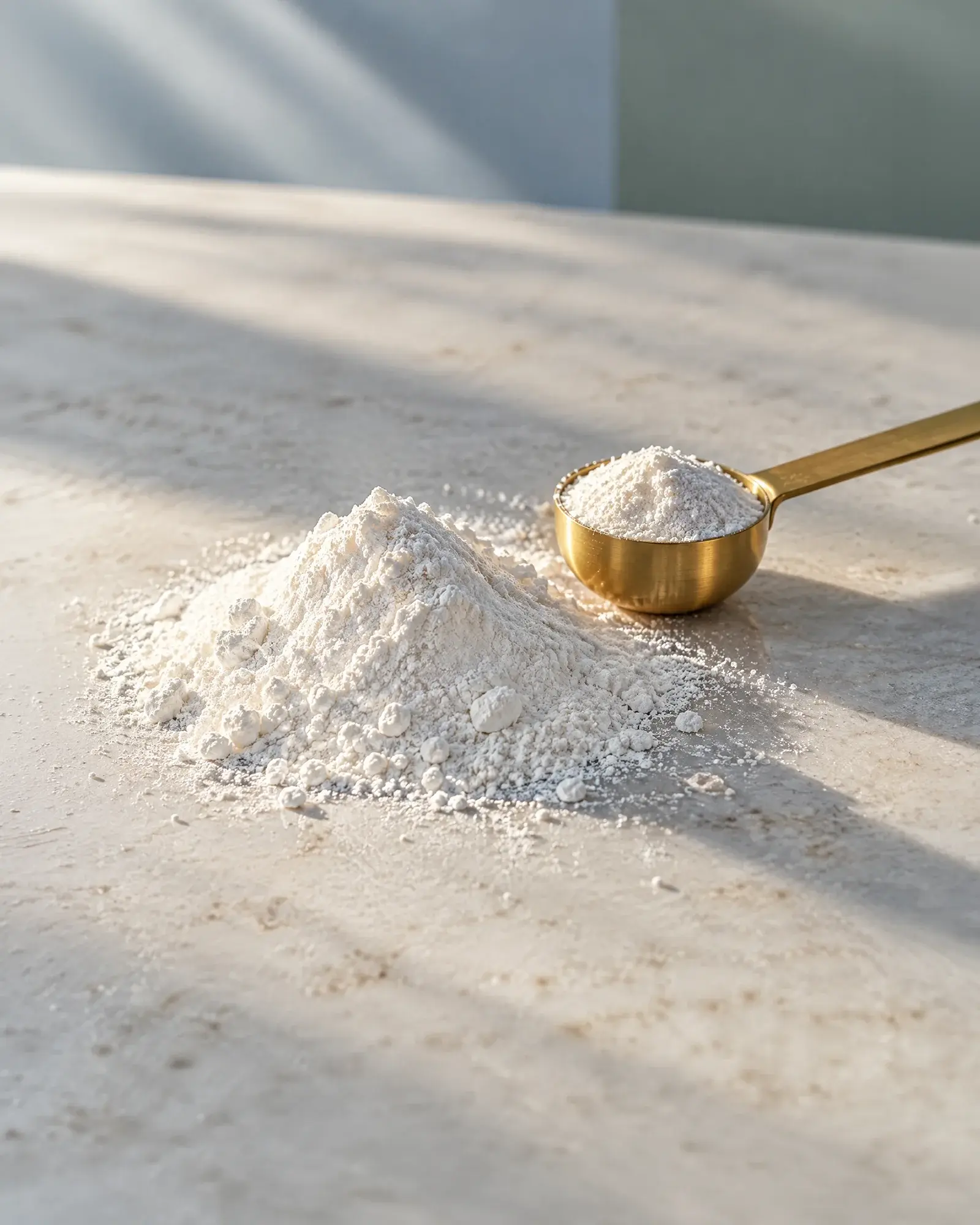 Supplement powder measured into a scoop