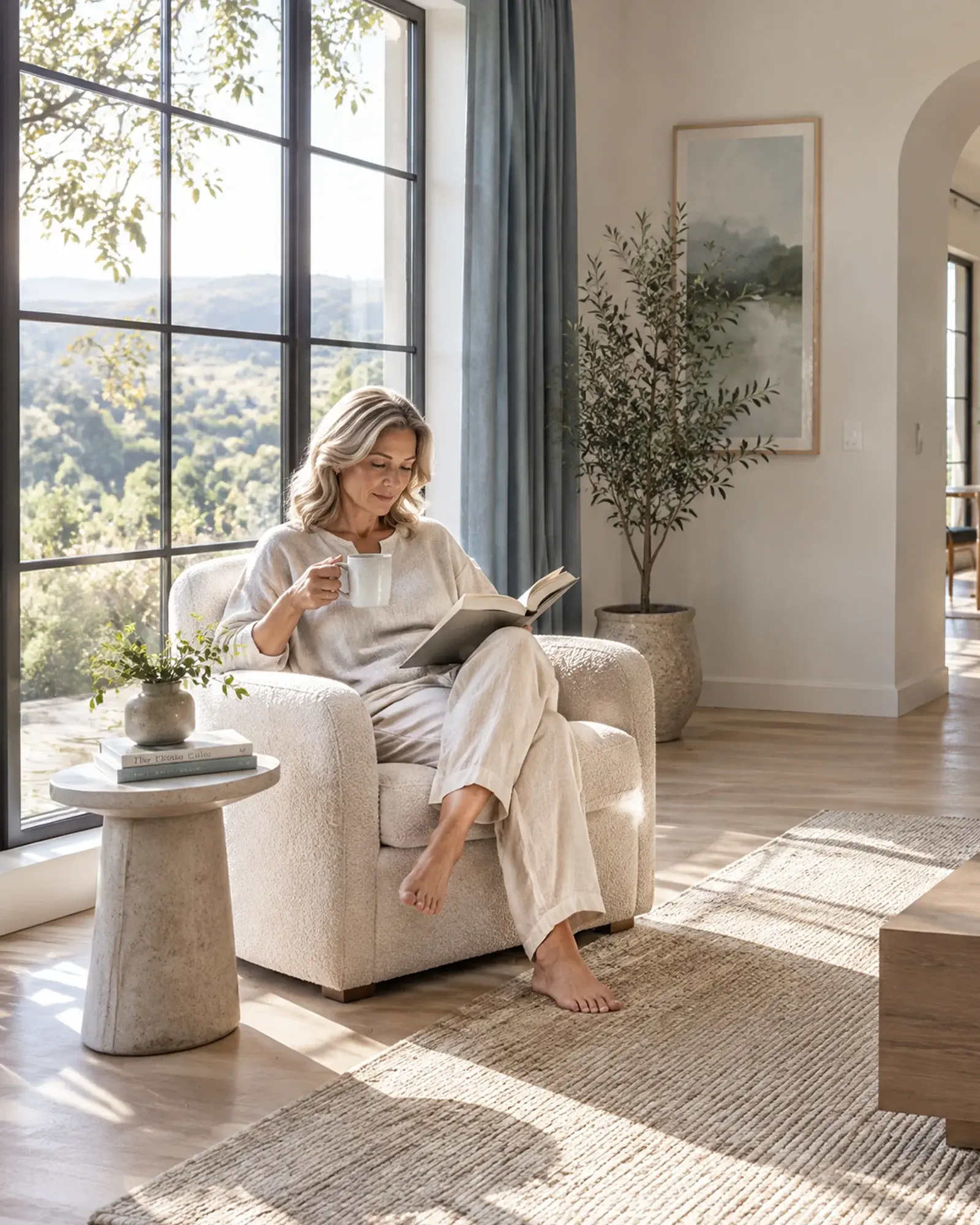 Woman enjoying a quiet moment by a window